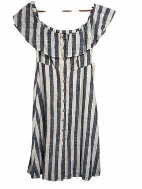Lulus Off-Shoulder Blue and White Striped Maxi Dress